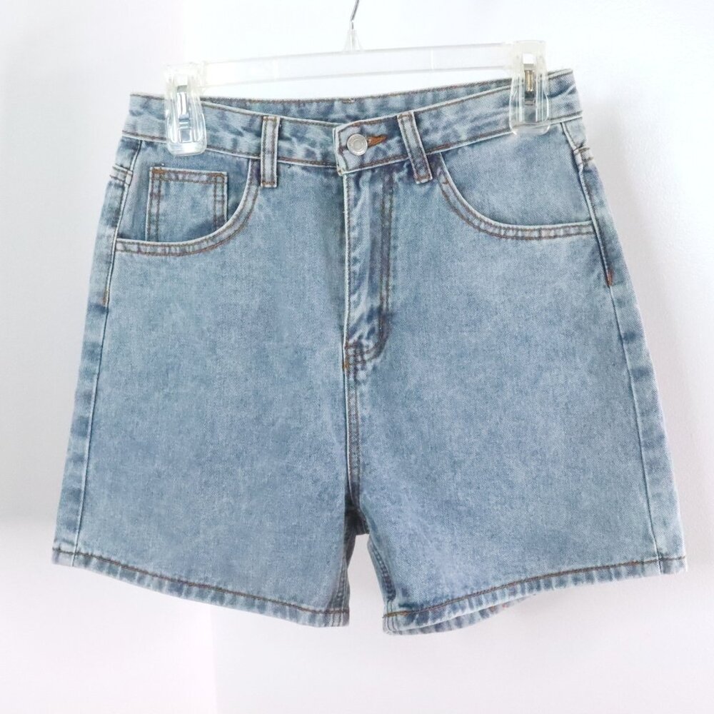 Shein Women's S/4 Denim High Rise Retro Vintage-Style Blue Jean Mom Shorts